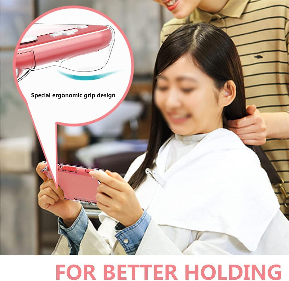 8PCS Case Compatible with Switch Lite, Carrying Case Accessories Kit, 1 Soft Silicon Case + 2 Screen Protector + 4 Thumb Caps + 1 Storage Carrying Coral