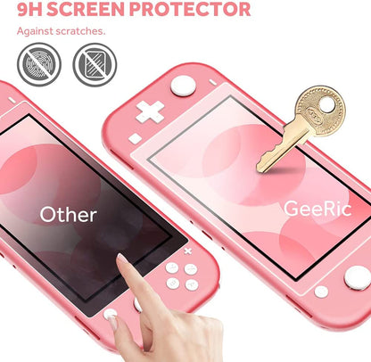 8PCS Case Compatible with Switch Lite, Carrying Case Accessories Kit, 1 Soft Silicon Case + 2 Screen Protector + 4 Thumb Caps + 1 Storage Carrying Coral